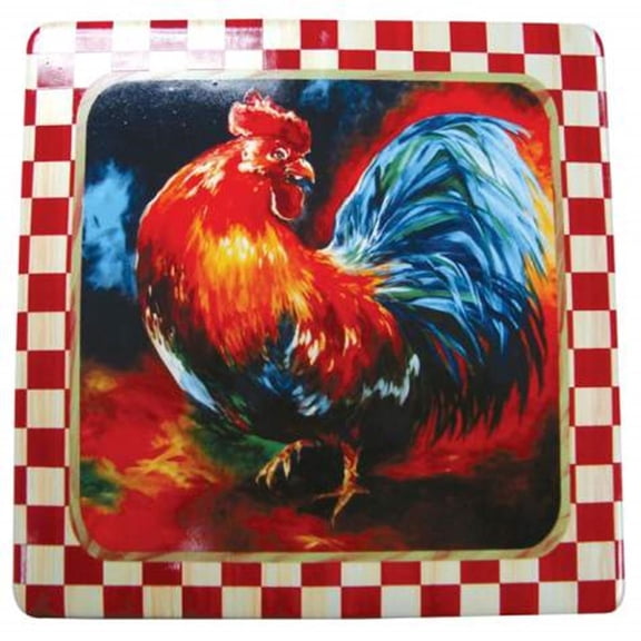 7 x 7 Inch Barnyard Farm Theme Display Plaque with Blue Tail Rooster