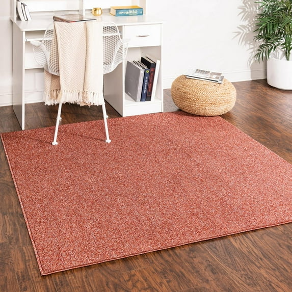 Unique Loom Everyday Solid Collection Area Rug - Mono (7' Square Rust Red)