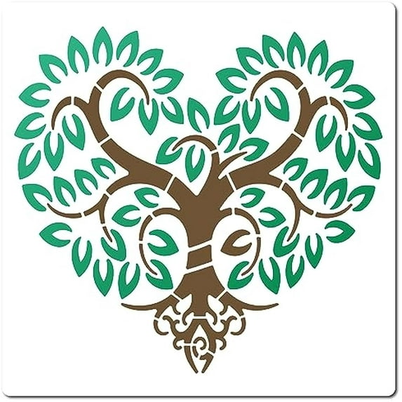 7 x 7" Tree Heart Drawing Stencil Tree Branches Hollow Out Stencils Reusable Natural Plants Drawing Template Square Sign Home Decoration for Crafts Canvas Wall Floor Decor DIY Art
