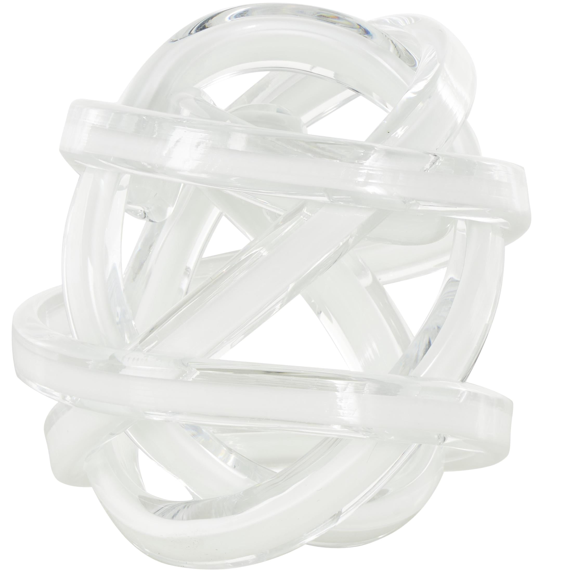 7" x 7" White Glass Brushed Ombre Twisted Knot Sculpture, by DecMode