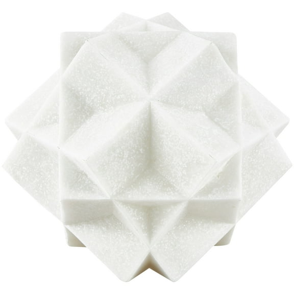 7" x 7" White Polystone Dimensional Ball Geometric Sculpture with Speckled Texturing, by DecMode