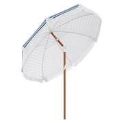 7 x 7 ft Outdoor Patio Umbrella with Tilt, Vent, Table Umbrella Parasol with Fringed Ruffles and Flounce, Blue Strip
