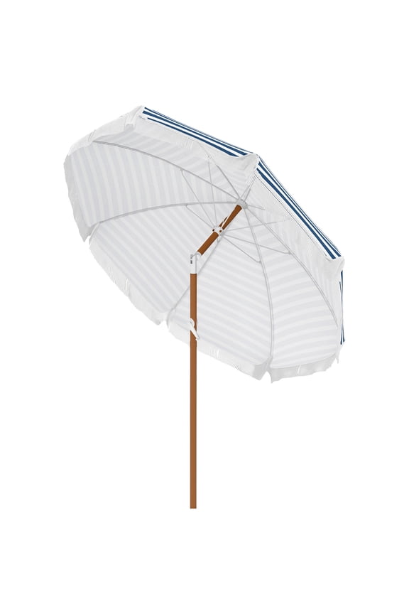 7 x 7 ft Outdoor Umbrella with Tilt, Vent, Patio Market Table Umbrella Parasol with Fringed Ruffles and Flounce, Blue