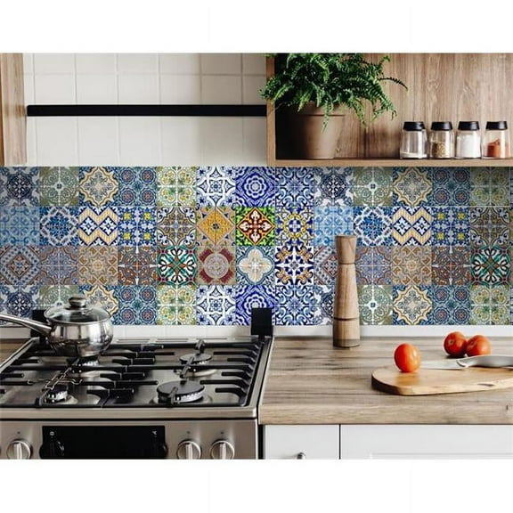 7 x 7 in. Randy Multi Blue Mosaic Peel & Stick Tiles