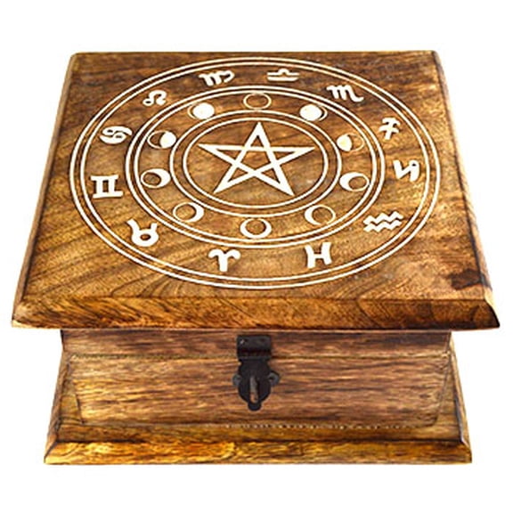 7" x 7" x 3 1/2" Zodiac Moon Phase wood box