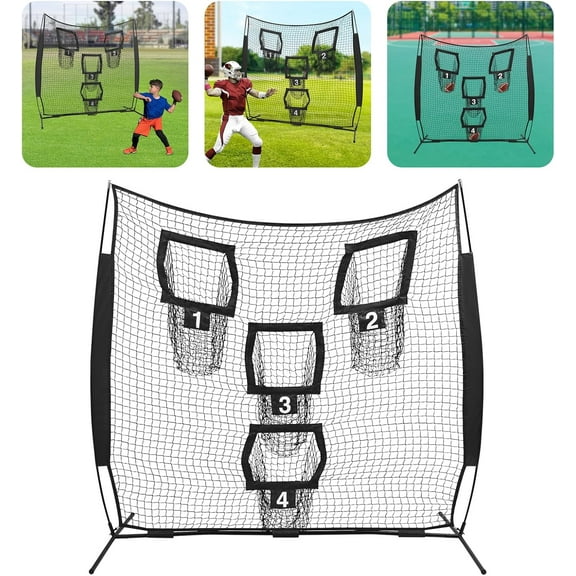 7 x 7ft Football Net for Throwing, Football Target Football Practice Net, Quarterback Training Equipment with 4 Target Pockets for Improving Football Accuracy Throwing