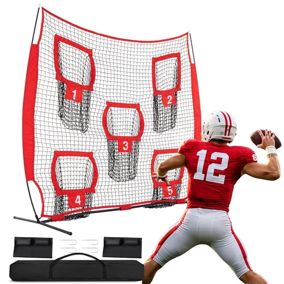 7 x 7ft Football Trainer Throwing Net | Training Target Practice with 5 Targets | Great for Quarterback | Includes Carry Bag