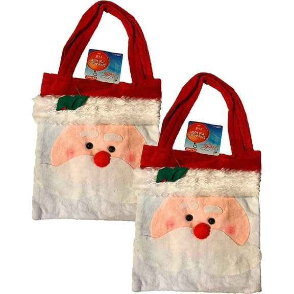 7" x 8" Christmas Holiday Kids Childrens Santa Fabric Small Tote Bags