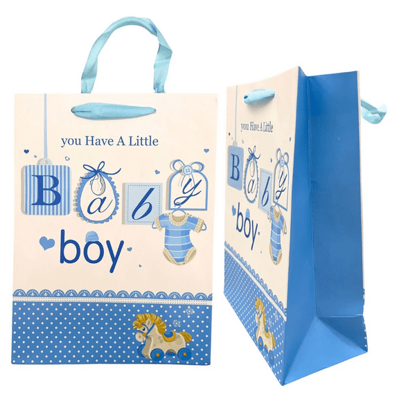 7 in x 9.5 in You Have A Baby Boy Small Decorative Gift Bag, Adorable Baby Themed, Clothes, Toys, Polka Dots, Soft Blue, Sturdy Handles, Perfect for Baby Shower Gifts, Newborn Essentials