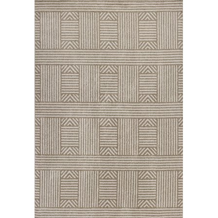 7' x 9' Beige Geometric Lines UV Treated Indoor Area Rug