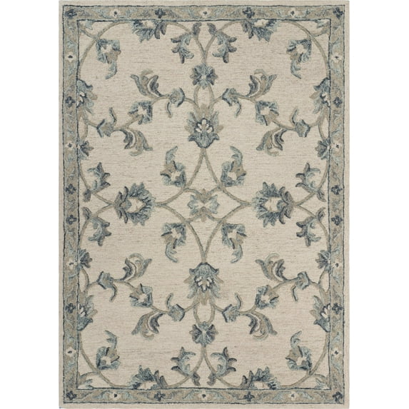 7’ x 9' Beige and Blue Filigree Area Rug