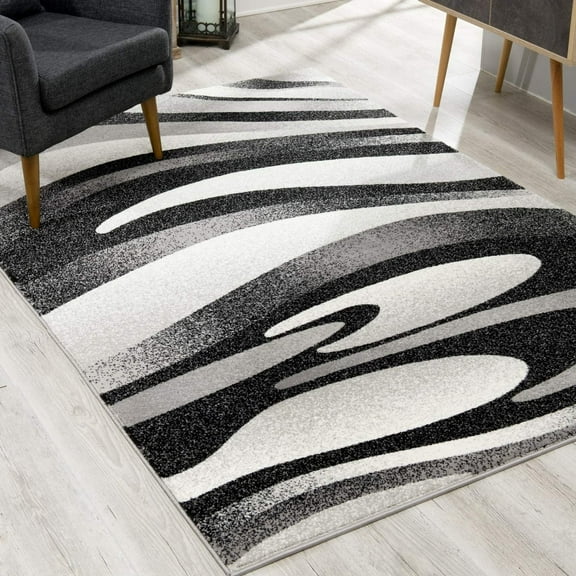 7â€™ x 9â€™ Black and Gray Abstract Marble Area Rug