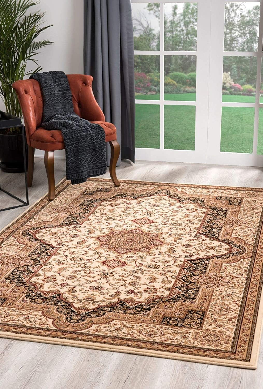 Handmade Black and Beige Synthetic Rectangular Area Rug