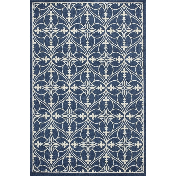 7' x 9' Denim Vintage Trellis UV Treated Indoor Area Rug