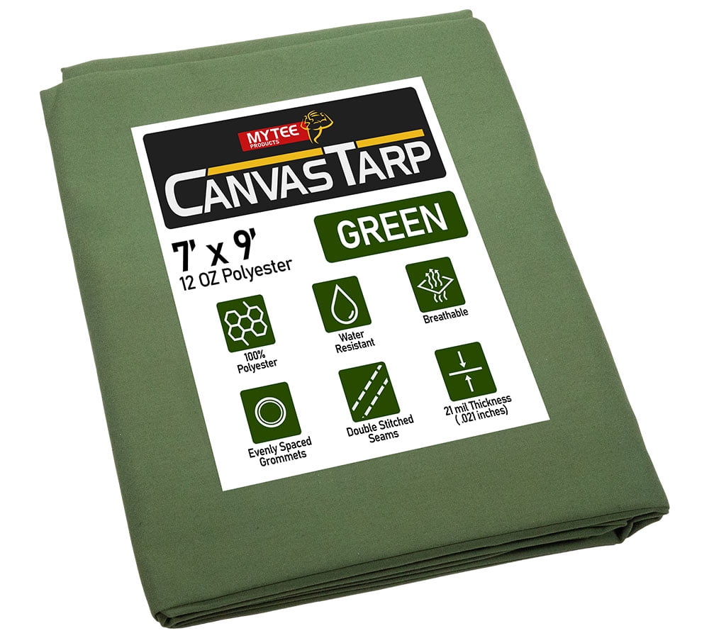7' x 9' Green 12oz Canvas Tarp with Grommets - Water