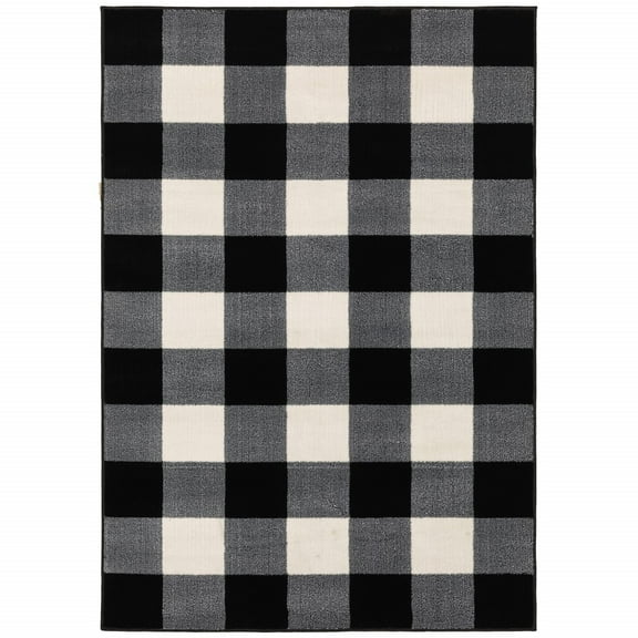 7’ x 9’ Monochromatic Gingham Pattern Indoor Area Rug