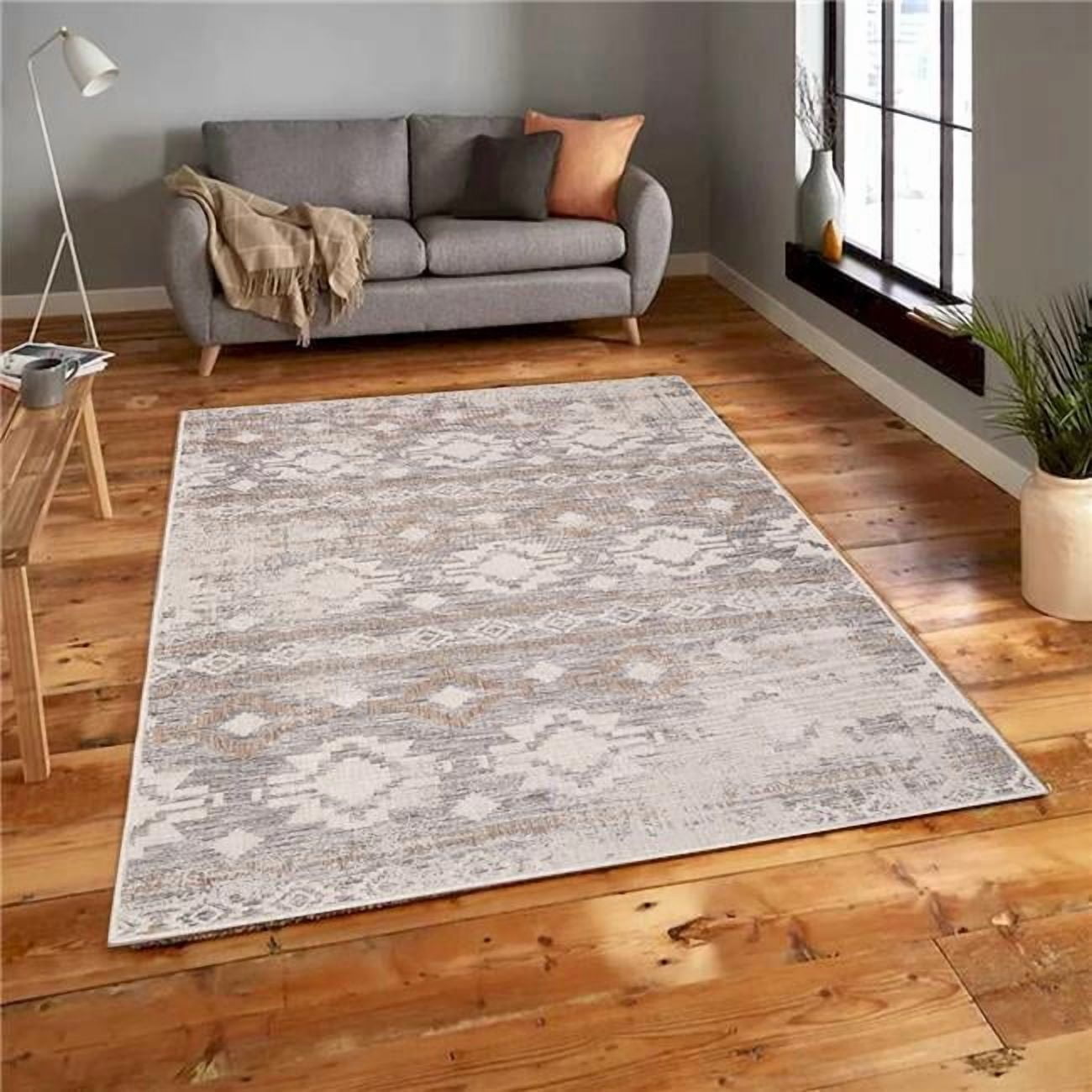 Sand Patterned Rug 7 x 9 ft. Carnival Ivory & Sand Patterned Indoor & Outdoor Rectangle ...