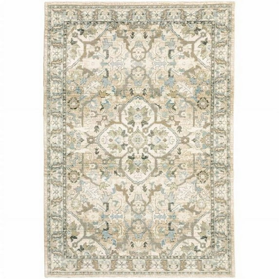 7 x 9 ft. Medallion Rectangle Area Rug - Beige & Ivory