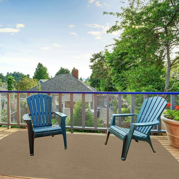 7' x 7' Soft and Durable Ribbed Pattern Indoor/Outdoor Area Rugs Lightweight and Flexible for Easy Cleaning and Transport. 100% PET Fiber (Color: Taupe)