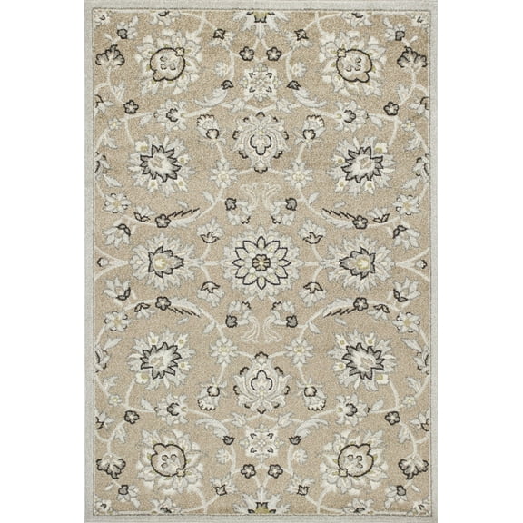 7'x10' Beige Grey Machine Woven UV Treated Floral Traditional Indoor Outdoor Area Rug