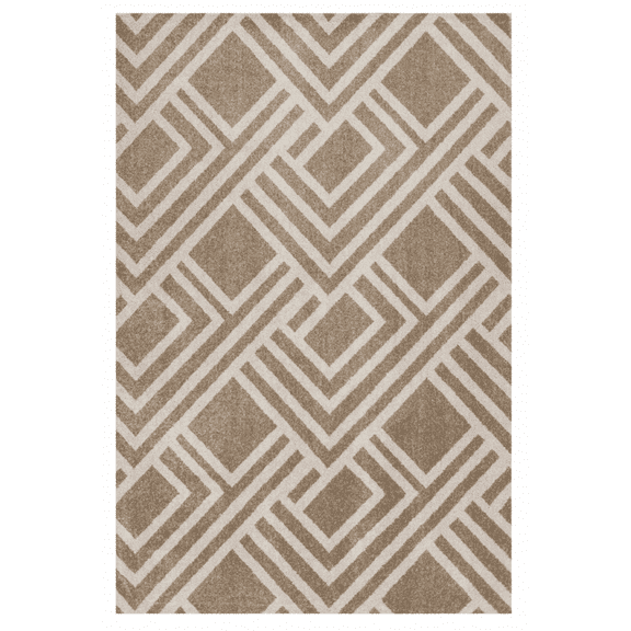 7'x10' Beige Machine Woven UV Treated Geometric Indoor Outdoor Area Rug