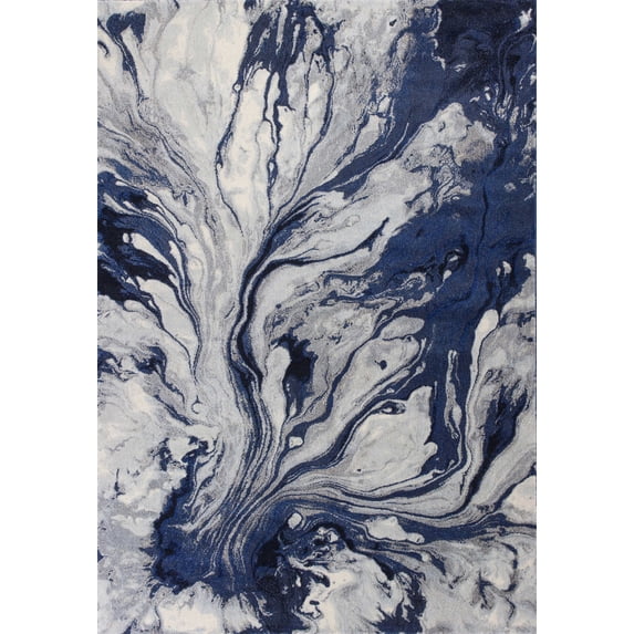 7'x10' Blue Machine Woven Abstract Watercolor Indoor Area Rug