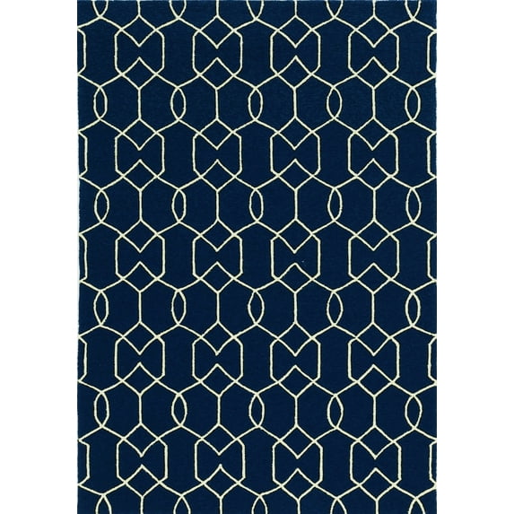 7'x10' Navy Blue Hand Hooked UV Treated Trellis Indoor Outdoor Area Rug