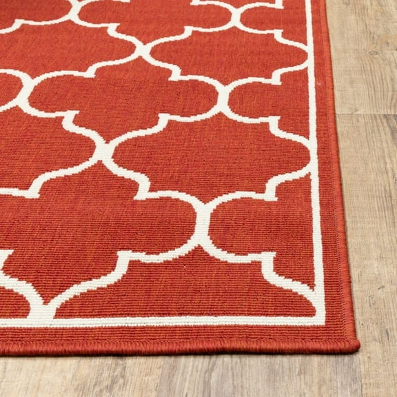 7'x10' Red and Ivory Trellis Indoor Outdoor Area Rug - 3'6" 3'6" 2' x 3' N/A N/A