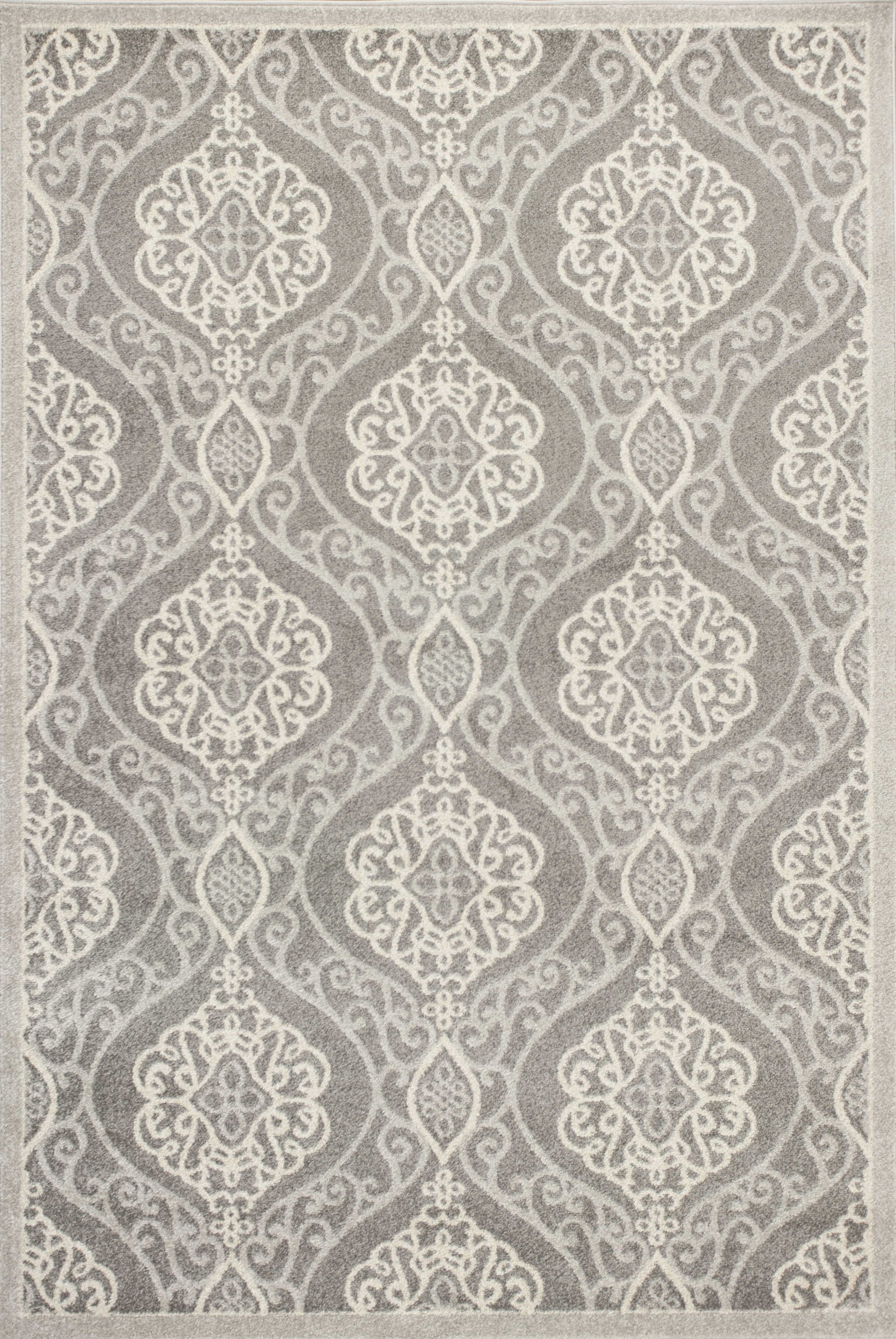7'X10' Silver Grey Machine Woven Uv Treated Floral Ogee Indoor Outdoor Area Rug 7'X10' Silver Grey Machine Woven Uv Treated Floral Ogee Indoor Outdoor Area Rug