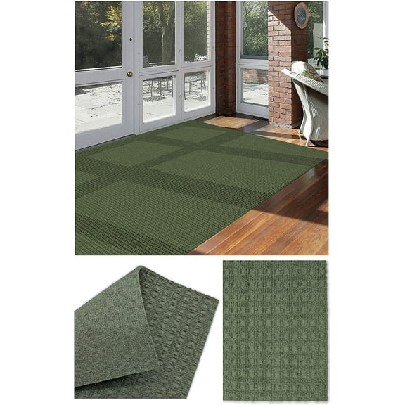7'x11' Soft and Durable Interlace Indoor - Outdoor Area Rugs Lightweight and Flexible for Easy Cleaning and Transport (Color: Olive)