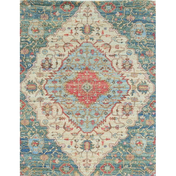 7'x12' Blue Red Hand Woven Traditional Medallion Indoor Area Rug