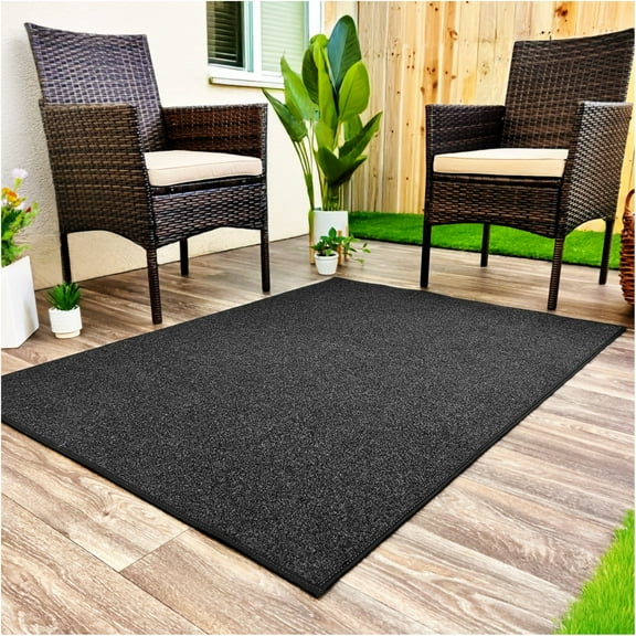 7'x12' Indoor - Outdoor Area Rugs and Runners Constructed with Superior PET Fiber Made from 100% Purified Recycled Bottles (Color: Black Ice)