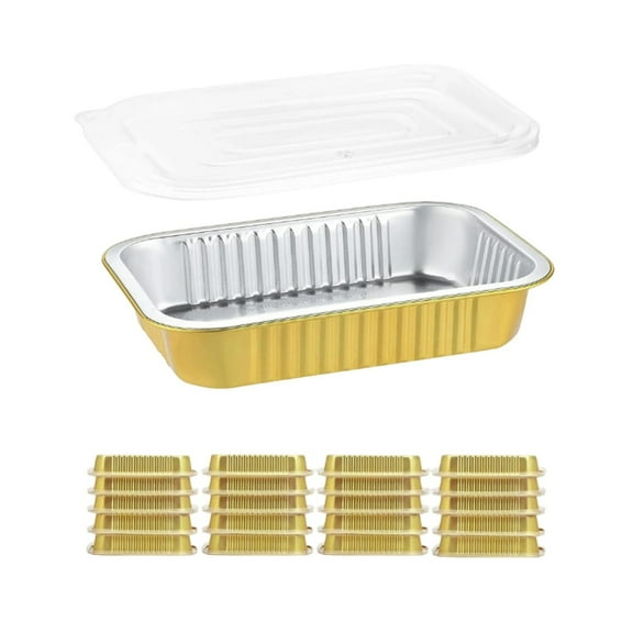 7"x5" Sturdy Aluminum Foil Pans & Lids (Set Of 20) | Heavy-Duty 20-Ounce Aluminum Foil Jars | Multi-Purpose Pots And Pans For Grilling, Ovens, And Microwaves