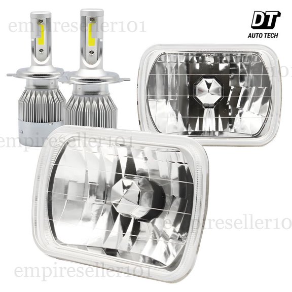 7"x6" inch Sealed Beam Headlight Conversion Chrome Clear lens + 100W H4 LED Headlights 4PCS