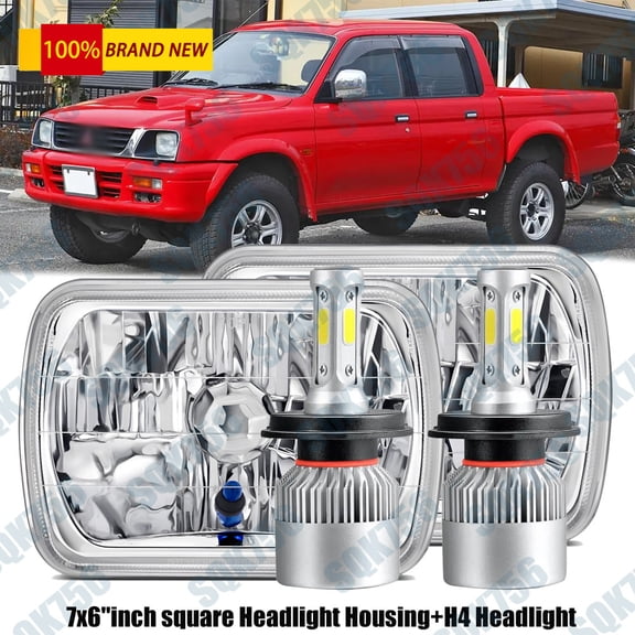 7"x6" inch Sealed Beam Headlight Conversion Chrome Clear lens + 100W H4 LED