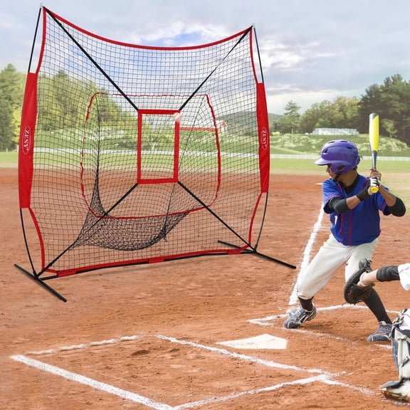 7'x7' Baseball Practice Net Pitching Training Aid with Strike Zone Outdoor