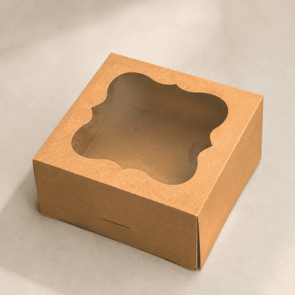 7"x7"x3" Brown Bakery Boxes with PVC Window for Pie and Cookies Boxes Medium Natural Kraft Paper Cardboard Box