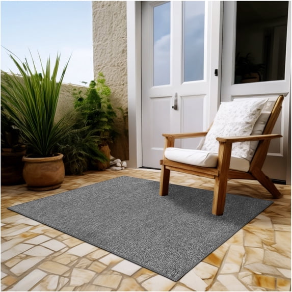 7'x9' Soft Indoor/Outdoor Hobnail Style Area Rugs. Lightweight and Flexible for Easy Cleaning and Transport (Color: Sky Grey)