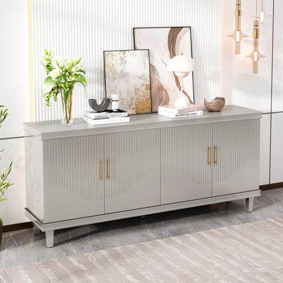 70.07'' Large Size, Solid Wood + MDF - Ample Storage with Adjustable Shelves - Living Room, Kitchen, Bedroom Use - Keep Belongings Organized