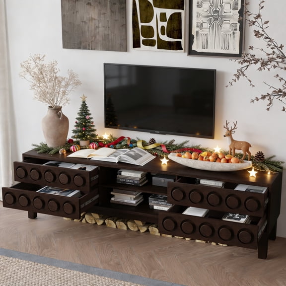 70.08" Modern Mid-Century TV Stand with 4 Drawers and Cable Management,TV Console Table for TVs up to 75",Entertainment Center for Living Room and Office,Dark Brown