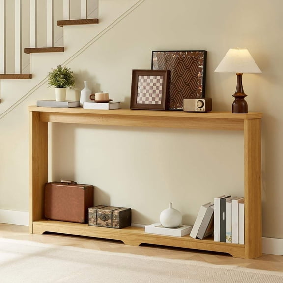 70.1" Corrugated Texture Wooden Console Table for Entryway, Hallway, or Behind Sofa  Natural Finish