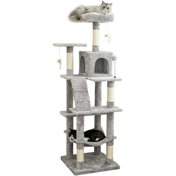 70.1-Inch Green Large Cat Tree, Multi-Level Tall Cat Tower for Indoor Cats, Plush Cat Condo with Big Padded Perches, Sisal-Covered Scratching Posts, Hammock, Toys for Kittens & Cats