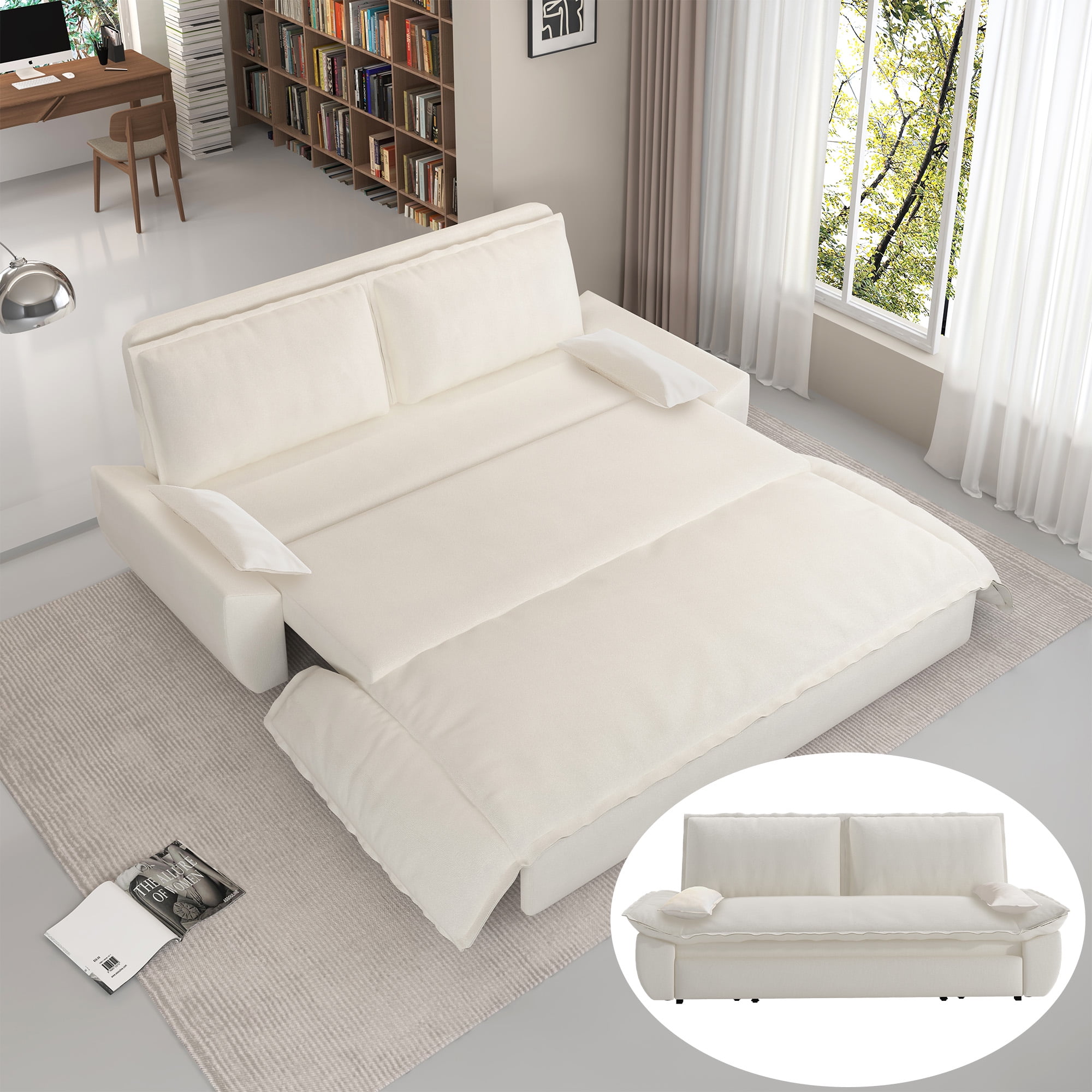 Beige Velvet Queen Sleeper Sofa with Pillow-top Arms