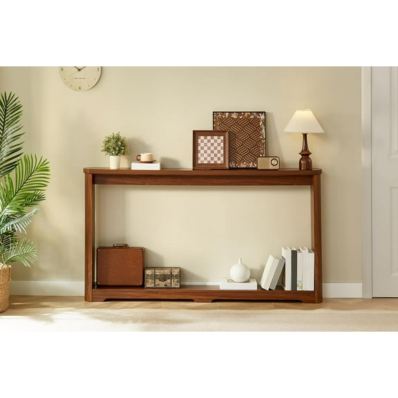70.1" Ripple-Textured Narrow Console Table - Modern Entryway Storage Sofa Back Table with Waterproof Finish, 8.7" Wide (Walnut)