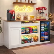 70.1 Snack Bar Cabinet with Fridge Space for Home Theater with LED Lights, White