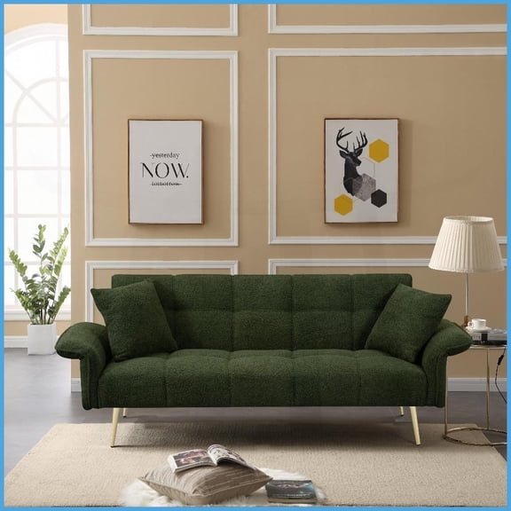 70.1" Teddy Velvet Convertible Sofa Bed - Modern Compact Double Sofa with Adjustable Armrests for Small Living Rooms & Studios
