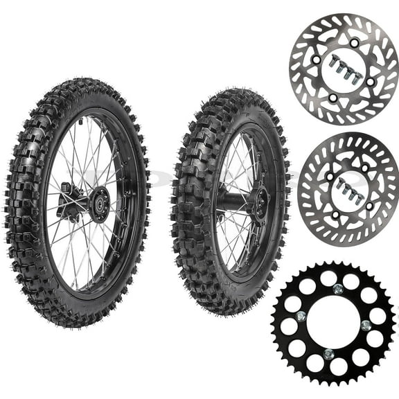 70/100-17 + 90/100-14 Wheel Tire Rim and Inner tube Combo with 15mm Bearing Assembly & 428 43T Sprocket Brake Disc for 110cc 125cc 150cc Dirt Pit Bike Apollo DB27 RFZ 125cc TaoTao SSR 140cc