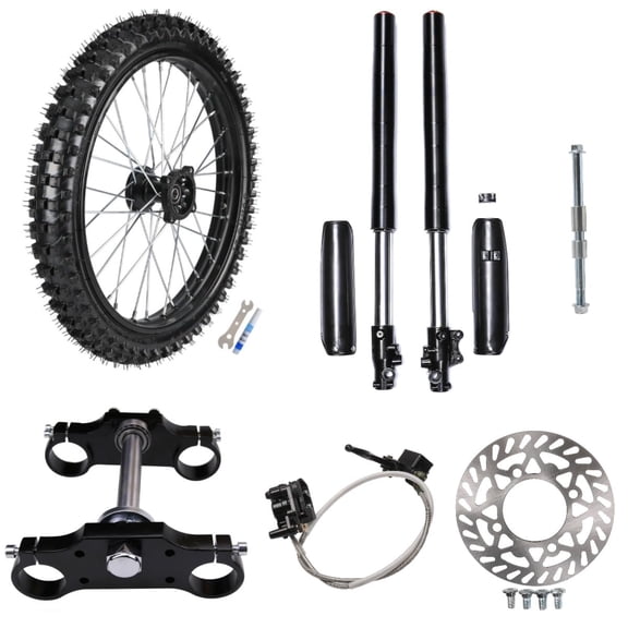 70/100-19 Dirt Bike Front Wheel Tire and Rim 28" Upside Down Front Fork Triple Tree Brake Caliper Master Disc Brake Rotor 15mm Wheel Rim Axle for Razor Trail Pit Pro Bike Offroad Motorcycle Motocross
