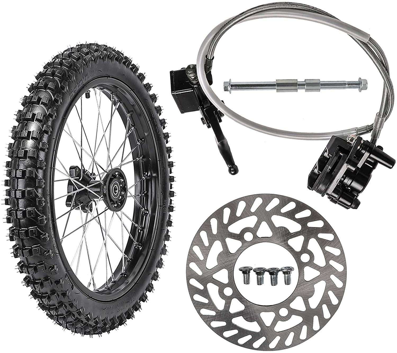 70/100-19 inch Front Wheel Tire and Rim + 15mm Axle Bolt + Brake Disc ...