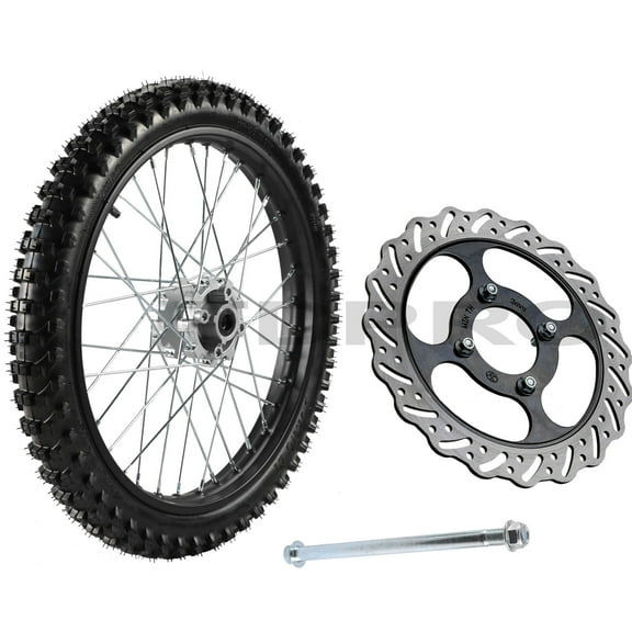 70/100-19 inch Pit Bike Front Wheel Tire & Rim Combo with 15mm Bearing Axle Bolt & Brake Disc Rotor for Dirt Bike Motorcycle Off Road Motocross Apollo Taotao 125cc 150cc 160cc 200cc 250cc